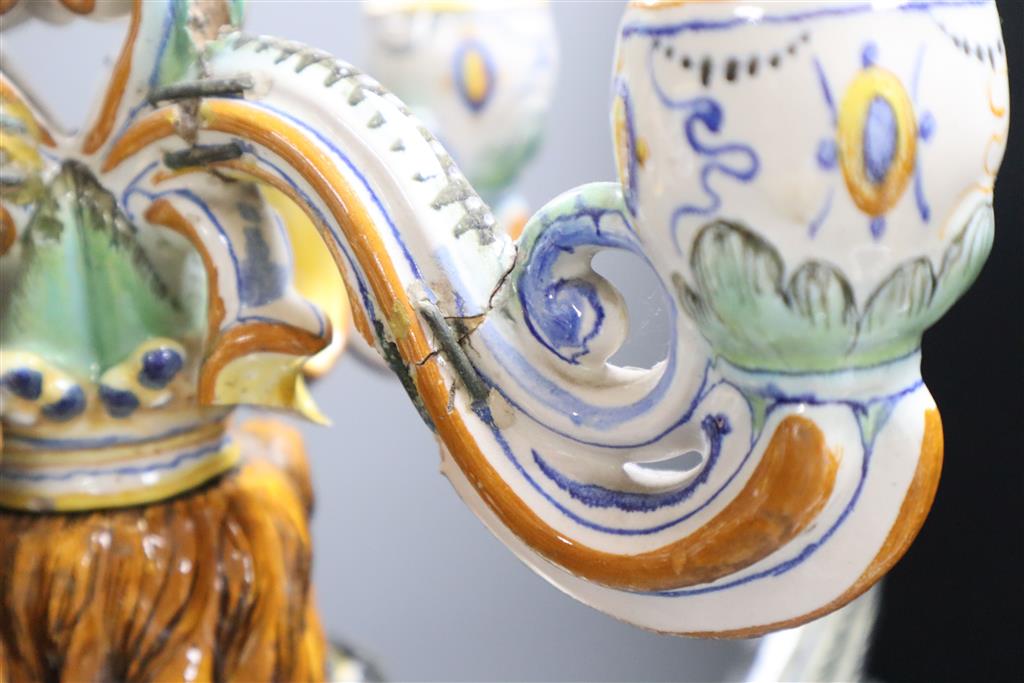 A majolica five branch candelabra, Cantagalli, height 62cm